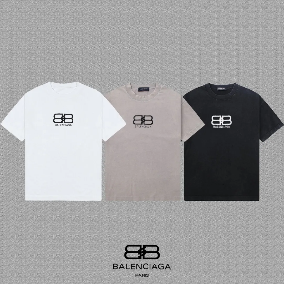 P100✨🔥 [balenciaga] 2026FW short-sleeved T-shirt Premium 26s double yarn 300g fabric, washed with Ma Liang distressed process Color: washed black, washed white, washed Khaki Size: S M L XL 2XL